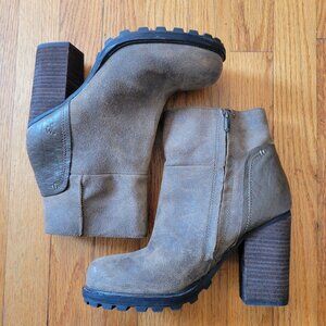 Sam Edelman 8.5M Brown Leather Ankle Boots Heels FRANKLIN Suede